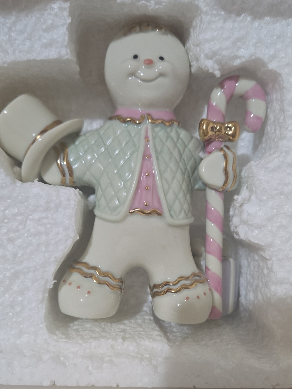 Lenox The Gingerbread Gentle Figurine in White, Pink and Mint with Gold Accents